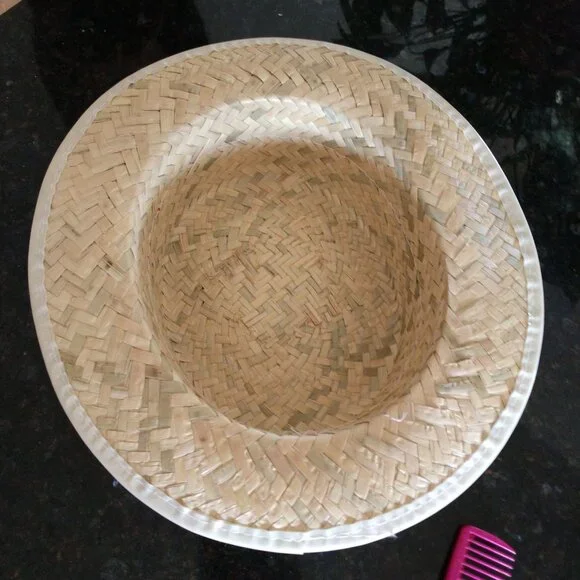 100% STRAW PANAMA PATRIOTIC SKIMMER BOAT HAT RED WHITE BLUE RIBBON WIDE BRIM - Picture 4 of 4